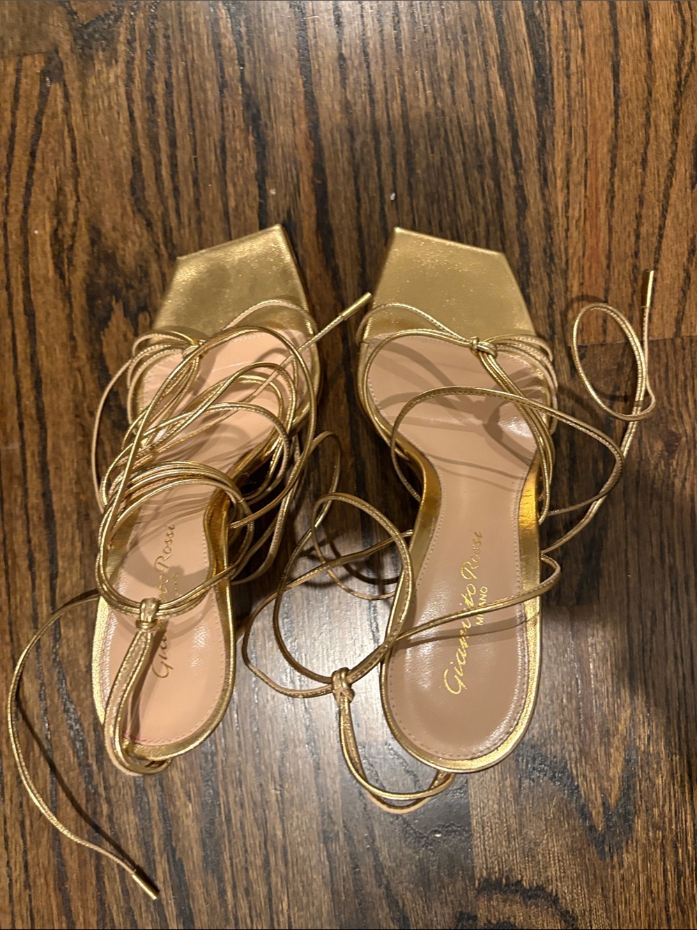 Gianvito Rossi Gold Lace-Up Square Toe Heels